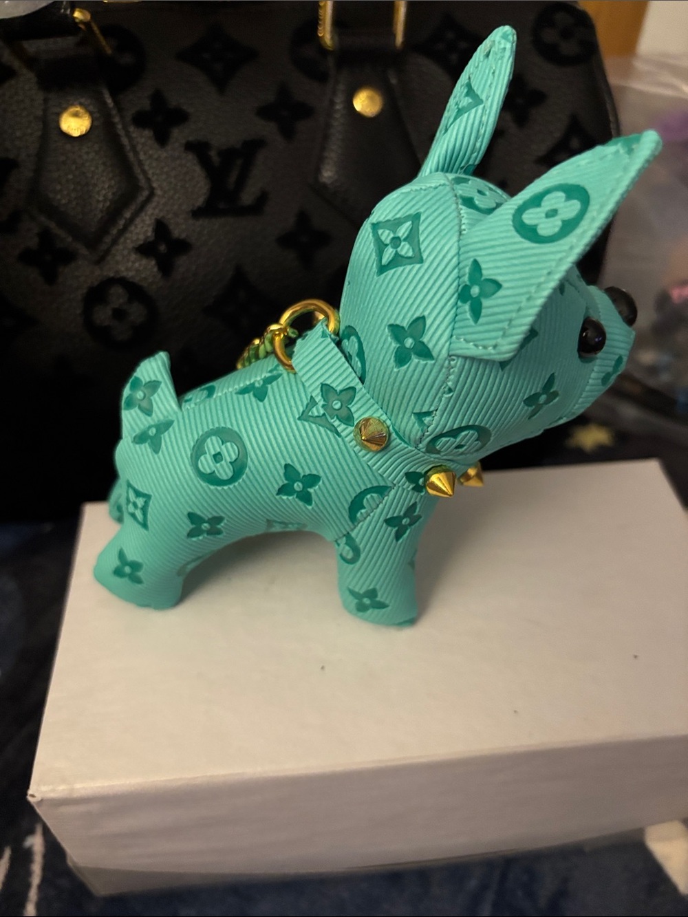 Designer-Style Teal Dog Keychain Accessory - Picture 4 of 5